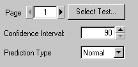 Control panel with options: Page number set to 1 with navigation arrows, Select Test button, Confidence Interval set to 90, and Prediction Type dropdown set to Normal.