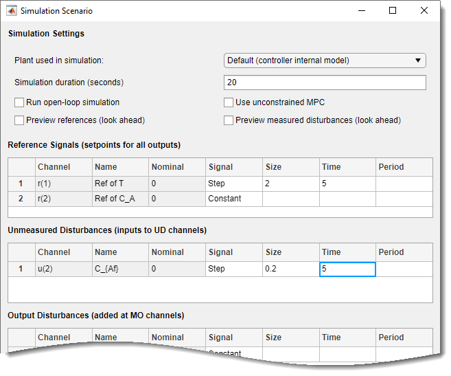 Upper section of the Simulation Scenario dialog box.