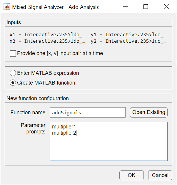 How to create custom analysis by using MATLAB function.