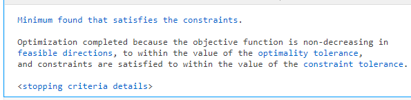 Exit message reports minimum found satisfying constraints