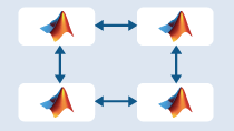 Diagram that shows four MATLAB workers in a loop.