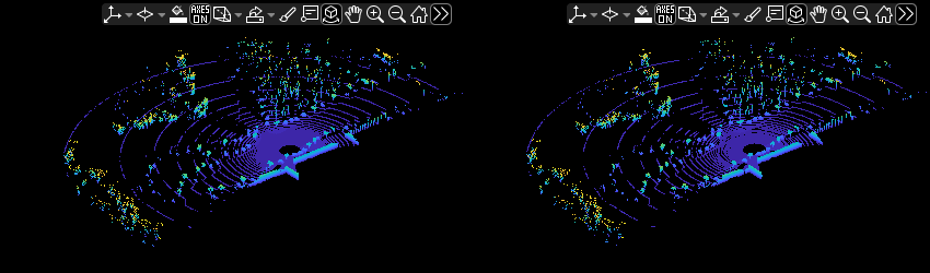 Figure Display Original Unorganized and Reconstructed Organized Point Clouds contains 2 axes objects and other objects of type uipanel. Hidden axes object 1 contains an object of type scatter. Hidden axes object 2 contains an object of type scatter.