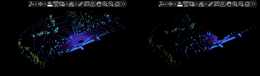 Figure Display Original Unorganized and Reconstructed Organized Point Clouds contains 2 axes objects and other objects of type uipanel. Hidden axes object 1 contains an object of type scatter. Hidden axes object 2 contains an object of type scatter.
