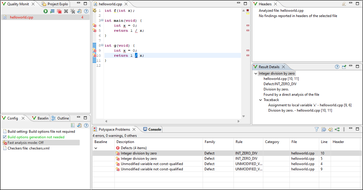 Polyspace Problems and Result Details views