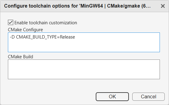 Typical options for a CMake based toolchain