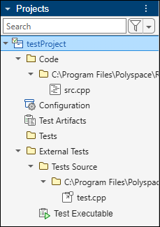 Typical Polyspace project with external tests