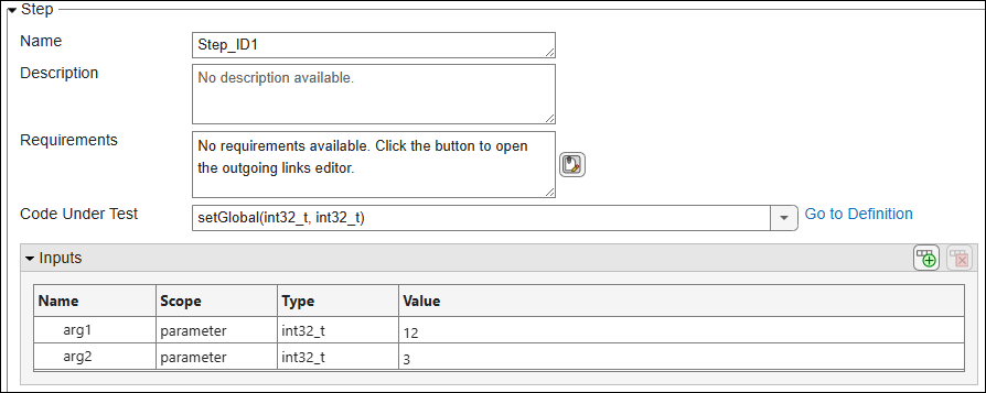Test case with two steps. First step sets global variables.