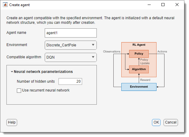 Create agent dialog box