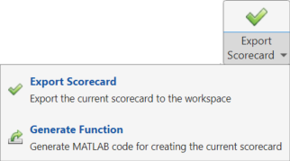 Options to export and save binning definitions: Export Scorecard and Generate Function