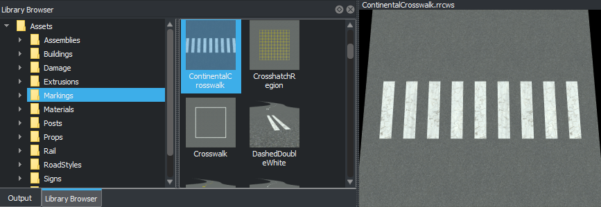 Library Browser with continental crosswalk asset selected