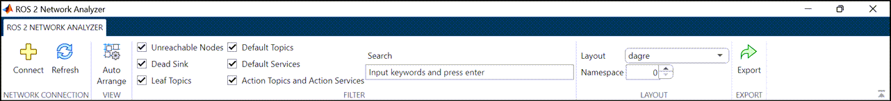 ROS 2 Network Analyzer app toolstrip