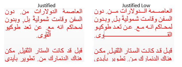 Arabic text, justified on the left and justified low on the right