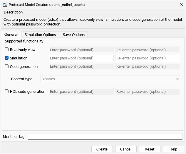 Protected Model Creator opened for sldemo_mdlref_counter