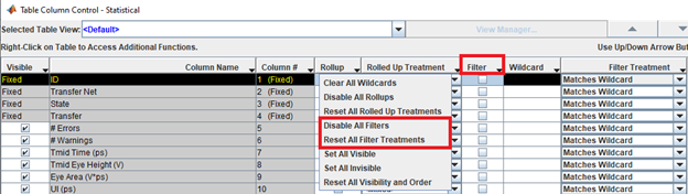 Filtering columns using table column control.