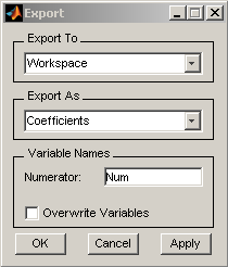 Export window with these items: Export to, Export as, and Variable names.