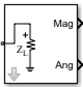 Outport block icon with Sensor type set to Power, Output parameter set to Magnitude and Angle Baseband, and Ground and hide terminal is On.