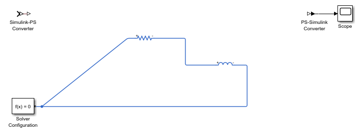 Model diagram with resistor connected to Solver Configuration block by a jagged line because automatic line routing is off