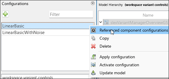 In the Configurations pane, the referenced component configurations option is shown.