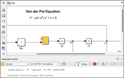 Model with the unconnected block highlighted in red and yellow