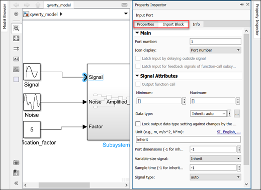 Port properties shown in Property Inspector