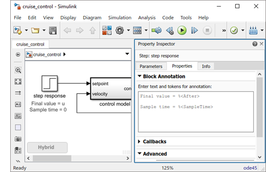 Properties tab of the Property Inspector of a Step block, with the Block Annotation section expanded