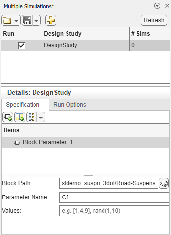 Screenshot of the Multiple Simulations Panel