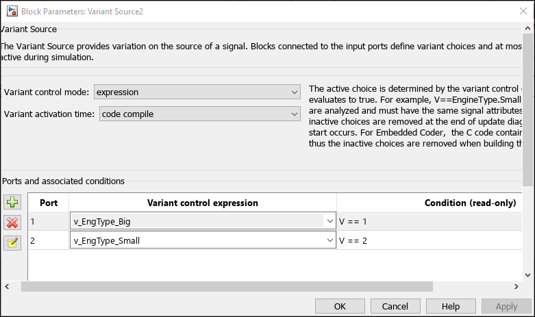 Simulink.VariantExpression object in a Variant block