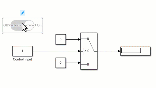 An unconnected Slider Switch block connects to the Value parameter of a Constant block.