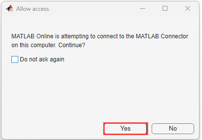 Attempting to connect to MATLAB Connector notification