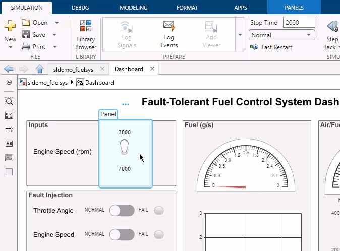 Steps for adding Rocker Switch block to the panel you created in the Create Panels section using the quick insert menu