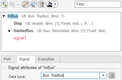 Property Inspector with a bus object that makes signal1 an invalid element
