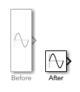 A Sine Wave block before and after contracting down by a factor of three.