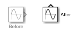 A Sine Wave block before and after rotating 270 degrees clockwise.
