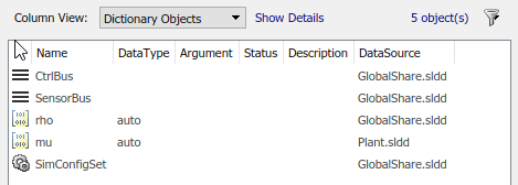 The Contents pane of Model Explorer with Design Data and Configuration sections from Plant.sldd displayed