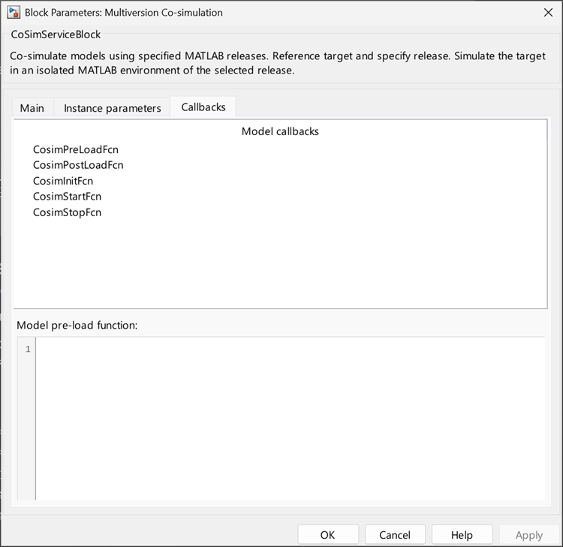 Multiversion Co-simulation block dialog callbacks
