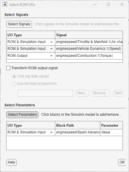 Select ROM I/Os dialog box