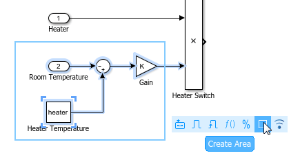 Block diagram with the action bar showing, and the cursor hovering over the Create Area button