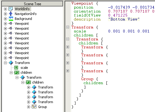 VRML model scene tree view.