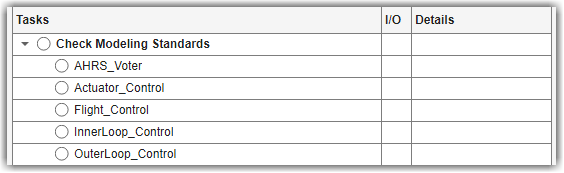 Tasks column showing built-in task for Check Modeling Standards