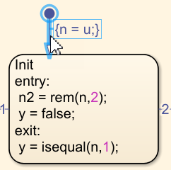 Stateflow chart with default transition selected