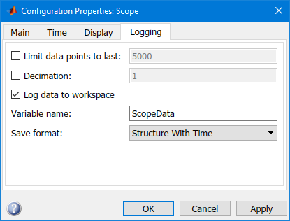 These settings appear in the scope configuration properties dialog box.