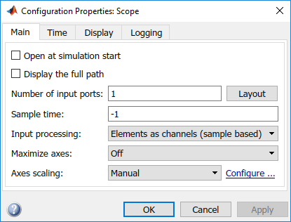 These settings appear in the scope configuration properties dialog box.