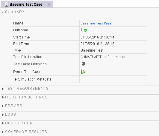 Test case results summary