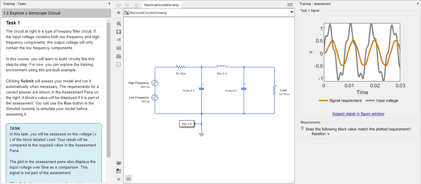 無料の自己学習形式の対話型 Simscape Electrical 回路