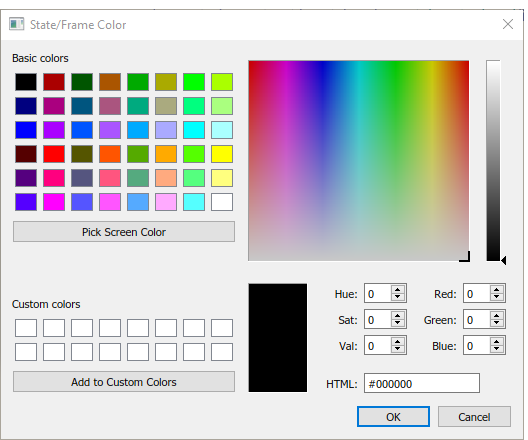 State and frame color dialog box.
