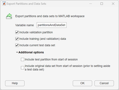 Export Partitions and Data Sets dialog box