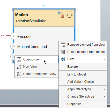 Component in view Motion with option to Pivot to Composition in context menu