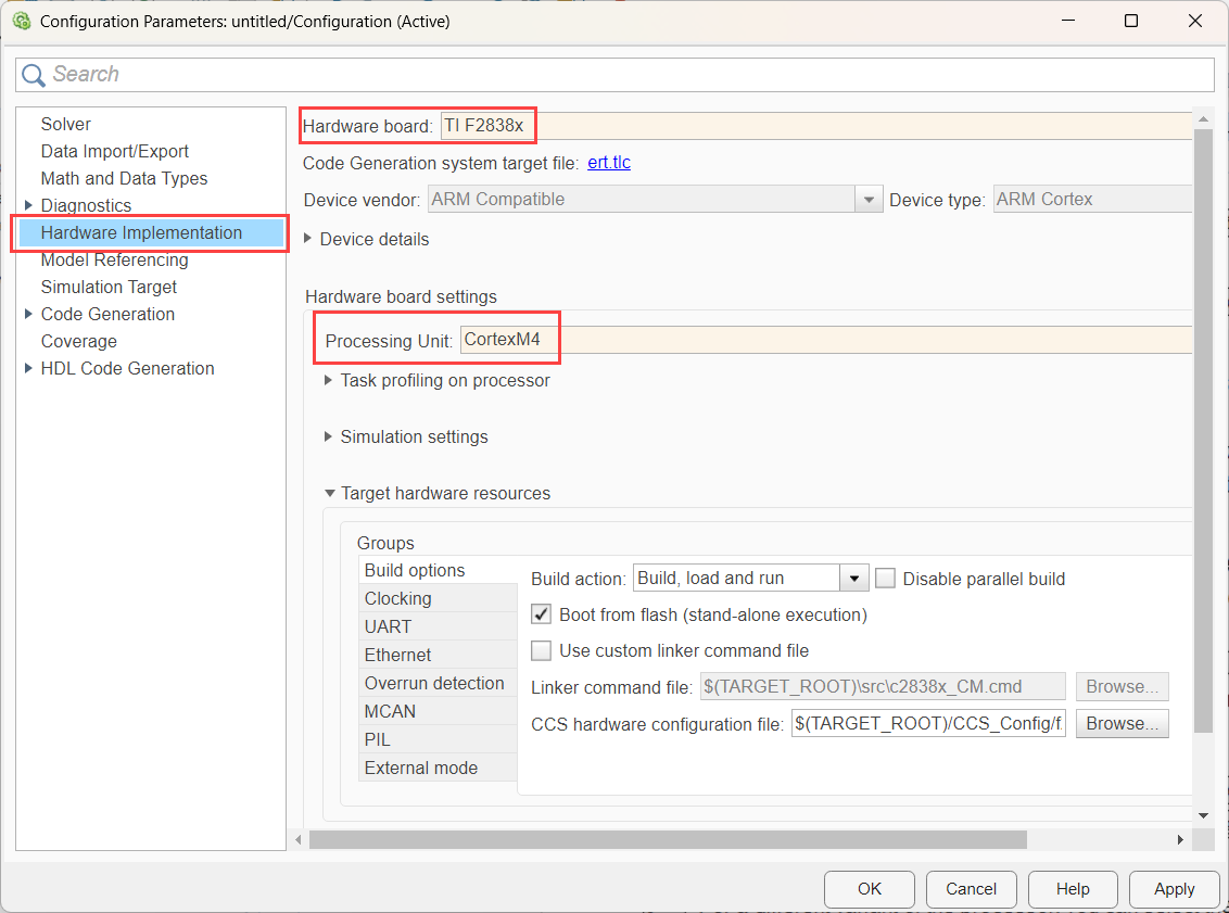 CortexM4 model configuration