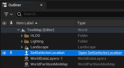 Unreal Editor World Outliner tab