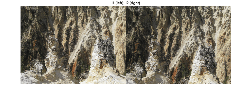 Figure contains an axes object. The hidden axes object with title I1 (left); I2 (right) contains an object of type image.